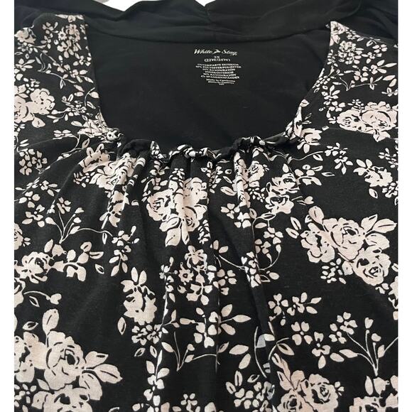 WHITE STAG 3/4 SLV OPEN-FRONT BLOUSE WITH TANK, WOMENS, 3X, BLACK W/WHITE FLORAL - Picture 2 of 10